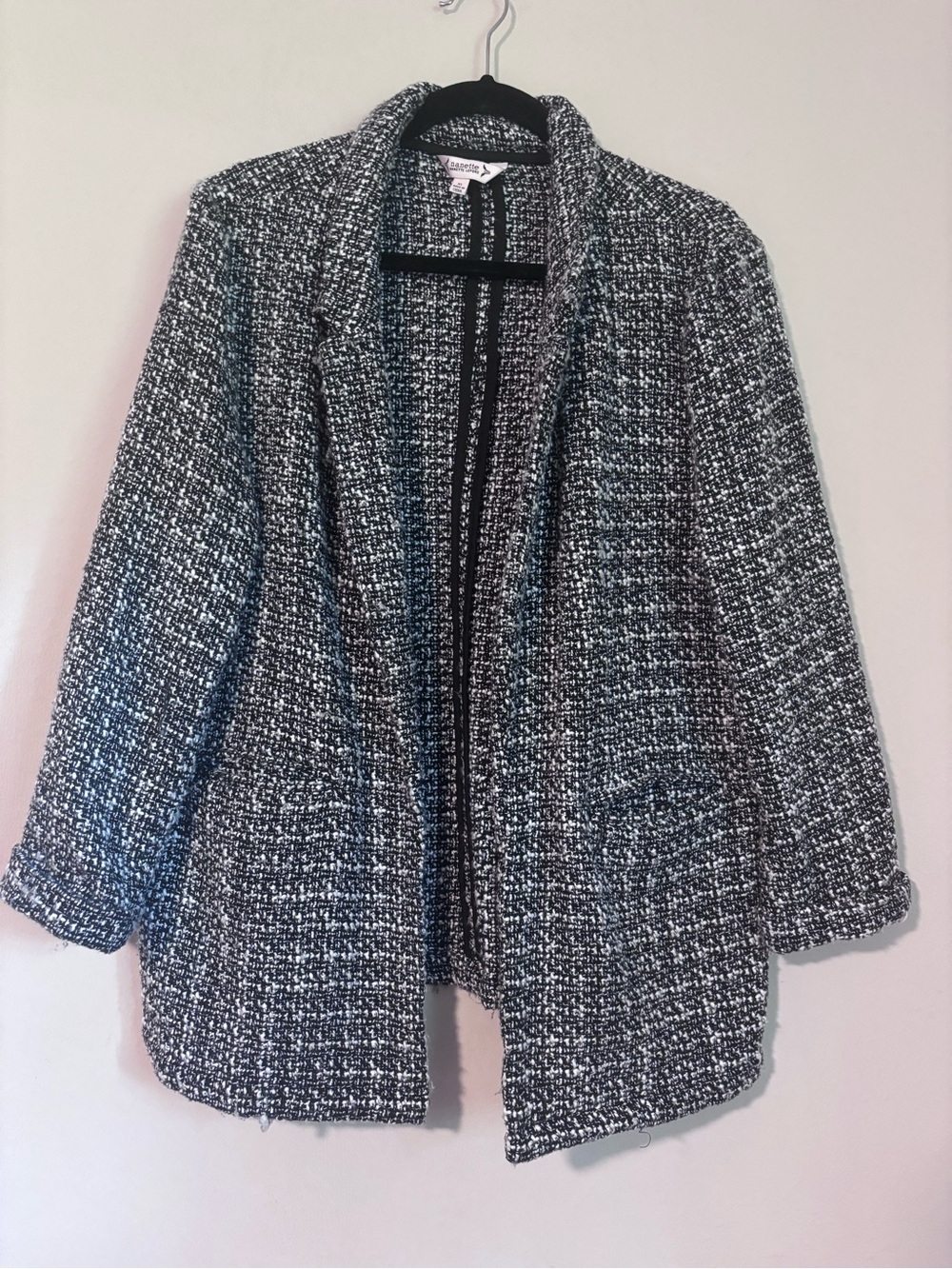 Nanette Lepore - Black & White Bouclé Open-Front Blazer - XL